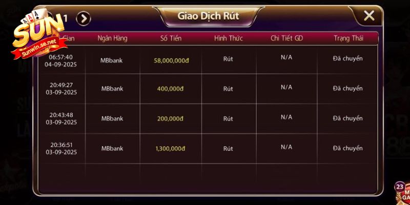 Hình ảnh giao dịch rút thưởng qua ngân hàng MBbank